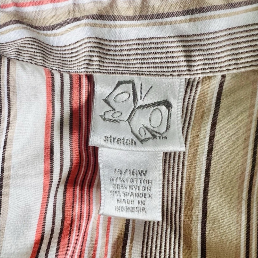 G.V. Stretch Button Down Blouse 3/4 Sleeve Cotton Blend Striped Plus Size 14/16W - Picture 4 of 8